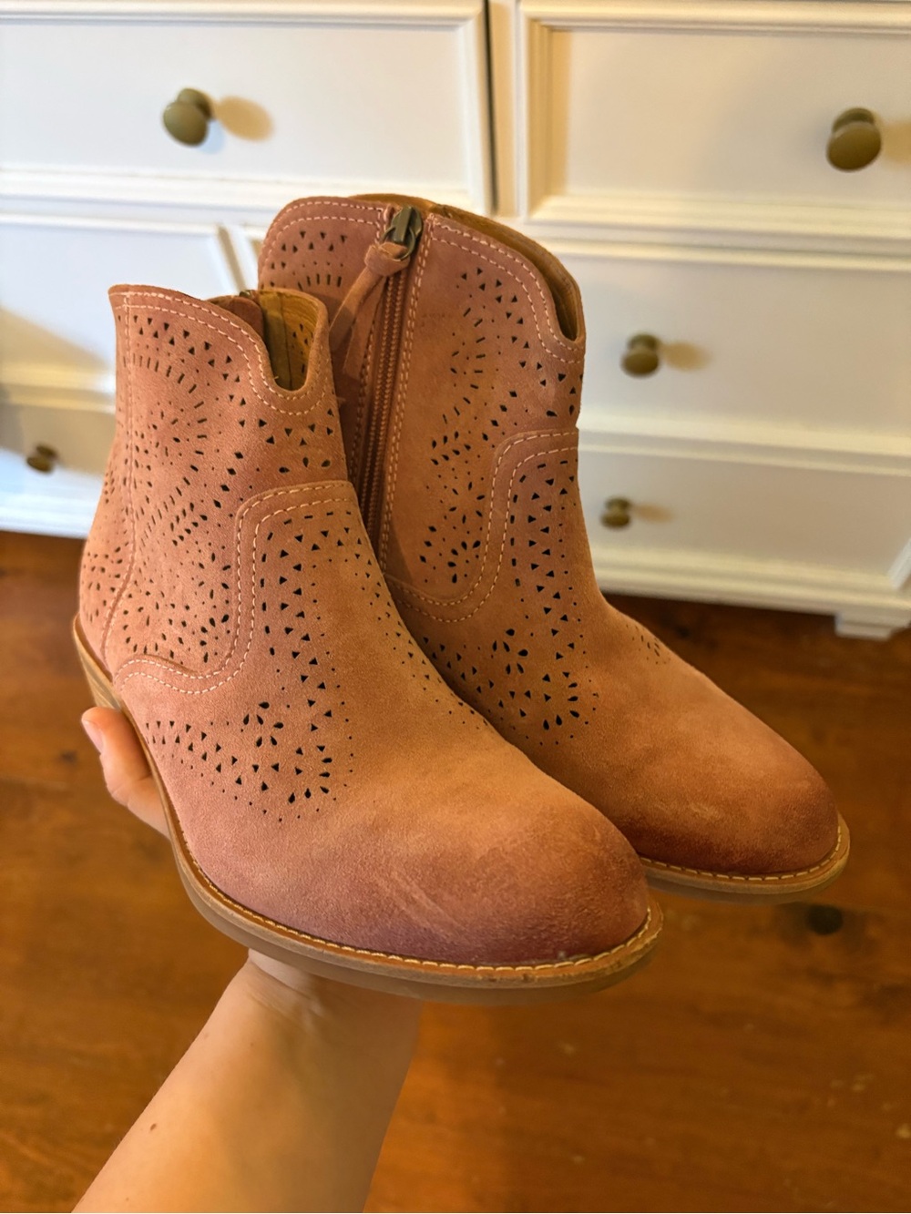 Sofft Dusty Pink Suede Perforated Ankle Booties
